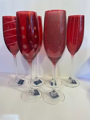 Mikasa Cheers Ruby Champagne Glasses/Flutes - Set Of 6 • $49.99