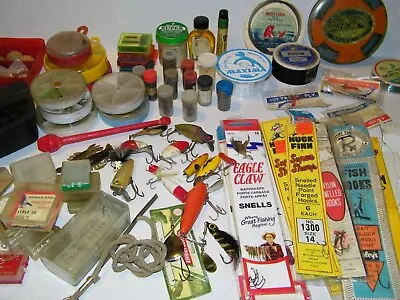 Vintage Fishing Tackle Lot - Lures Split Shot Hooks Leader Line Bobbers Etc • $49.99