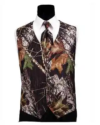 Mossy Oak Break Up Tuxedo Vest Camo Skinny Tie Camouflage HANKIE REAL POCKETS • $68.95