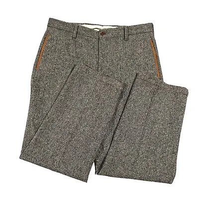 ORVIS Signature Collection Pants 34 Gray  Wool Donegal Tweed Leather Trim VTG • $80