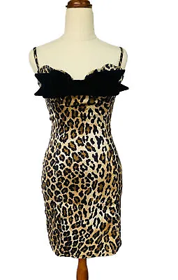 WHEELS & DOLLBABY Size 2 = AU/UK8 Leopard Stretch Satin Evening Dress RARE! • $245