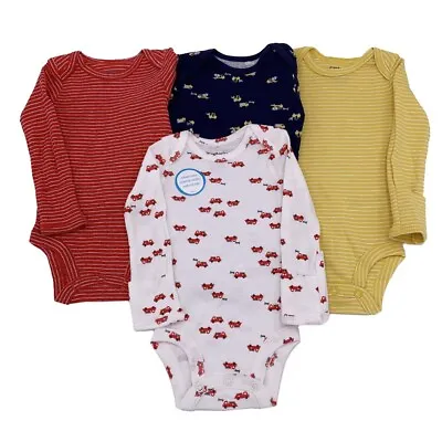 New Carter's Baby Boys Infants Fire Truck 4 Pk Long Sleeves Bodysuits Set Romper • $11.99