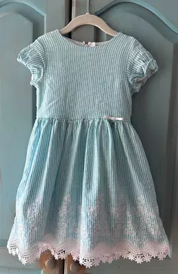 Mayoral Dress Girls Size 6 7 Blue Stripe With Lace Summer Dress • $25