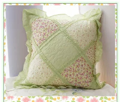 Handmade Shabby  Green Country Patchwork Quilted Cushion Cover Laura Ashley • £19.50