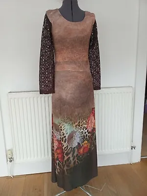 Brown/multi Floral Print Maxi Dress - Size Eu 40 Uk 12 • £10