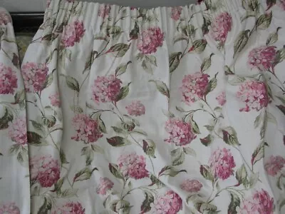 Pair Of Laura Ashley Hydrangea Floral Pink Cream Green Blackout Lined Curtains • £35