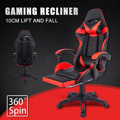 Gaming Office Chair Racing Executive Footrest Computer Seat PU Leather Red • $119