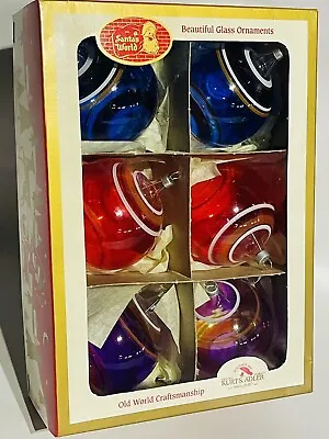 Vintage Kurt Adler Large Unsilvered Glass Striped Ornaments Box Of 6 Mint VHTF • $53.39