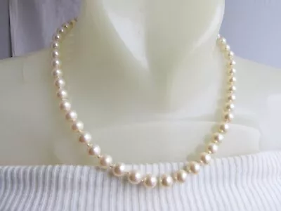 Vintage MONET Knotted 8MM Faux Pearl Necklace 18  Off White Cream A++ • $20