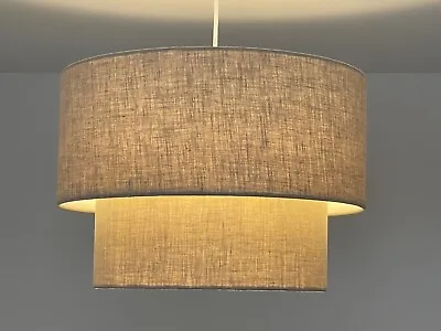 £66 • Buy Lampshade Two Tier Textured 100% Linen Drum Ceiling Light Shade Choice Of Colour