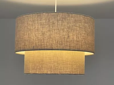 Lampshade Two Tier Textured 100% Linen Drum Ceiling Light Shade Choice Of Colour • £67