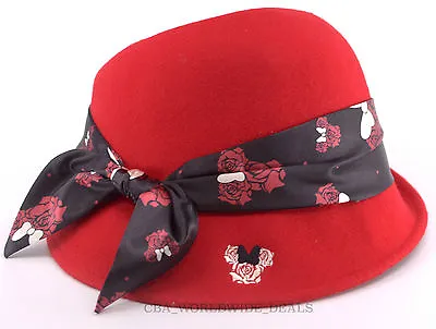 NEW Disney Parks Minnie Rose Icon Fashion Cloche Scarves Red Womens Hat  • $17.46