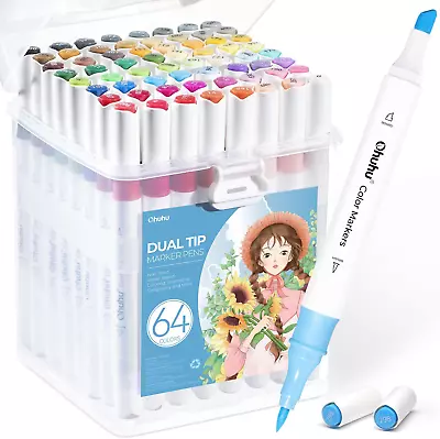 Ohuhu Markers For Adult Coloring Books: 64 Colors Brush Pens Dual Brush Chise... • $58.34