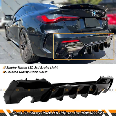 For 2020-24 BMW G22 G23 4 Series Shark Fin Gloss Black LED Rear Bumper Diffuser • $192.99