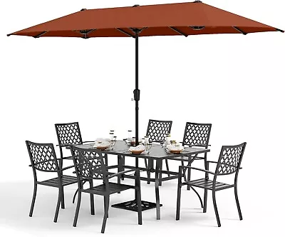 8 Piece Patio Dining Set Outdoor Patio Table And Chairs With UmbrellaOrange Red • $619.99