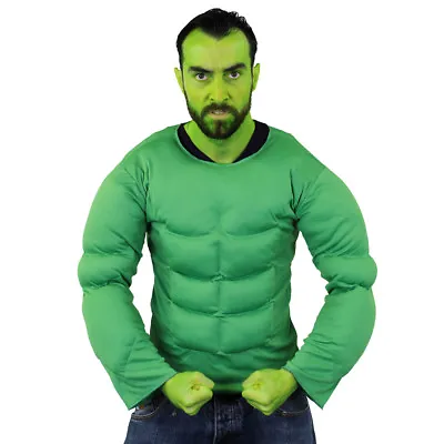 Mens Superhero Costume Green Muscle Chest And Facepaint Set Fancy Dress Film • £15.99