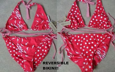 Fat Face Reversible Spot & Bird Non-padded Non-wired Halterneck Bikini  8  16-18 • £27.50