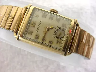 Vintage GOLD FD Large Antique Art Deco BULOVA 21 JEWELS BULL-HORN LUG Mens Watch • $19.99