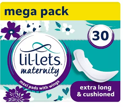 Lil-Lets Maternity Pads Extra Long Maxi Thick Towels X 30 With Wings 3 Packs. • £8.89