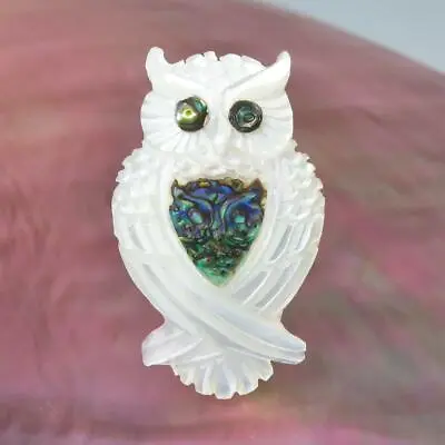 White Mother-of-Pearl & Paua Abalone Shell Carving Owl Design For Pendant 2.59 G • $26