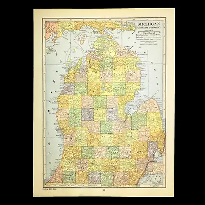 Vintage Michigan Map Southern Peninsula Lower Wall Art Decor 1920s Original • $12.95