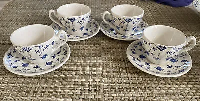 4 Myott Finlandia Staffordshire  Cup And Saucer Sets Blue White 1982 England • $25.25