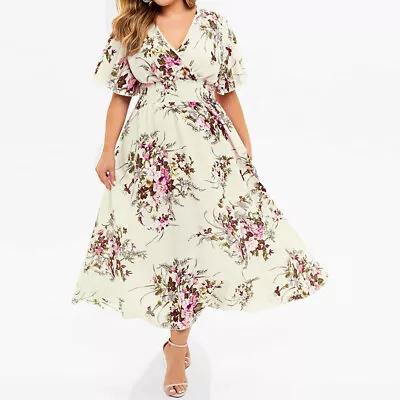 £12.79 • Buy Plus Size Women Summer Floral Swing Dress Ladies Short Sleeve Loose Maxi Dress