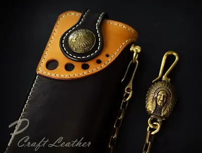 Custom Leather Biker Wallet Chain Handmade Leather Wallet Bifold Wallet Gift X65 • $219.99