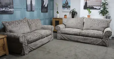 Collins & Hayes Lavinia Pair 4+3 Seater Sofas In Mink Fabric Removable Covers • £1999