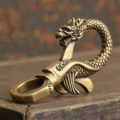 1X Solid Brass Dragon Head Fob Belt Clip Buckle Key Chain Ring Holder Hook USA • $8.99