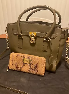 Michael Kors  Large Olive Leather Satchel With Wallet  • $70