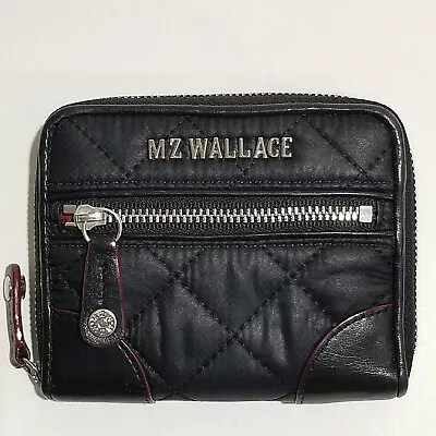 MZ Wallace Crosby Wallet Small Zip Around Quilted Black Red Leather Lined • $52