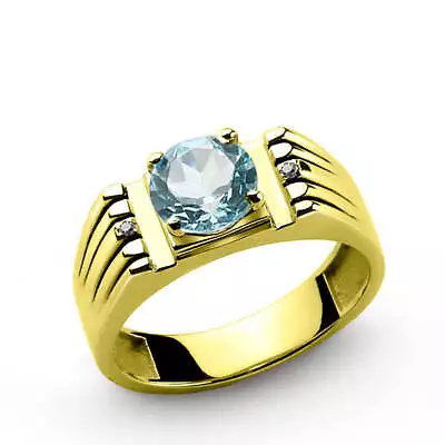 Blue Topaz Ring For Men In 14k Yellow Gold With Natural Diamonds • $865
