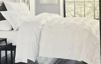 Nicole Miller White Diamond Ruched Twin Duvet Comforter Cover Set W /sham Shabby • $99.95