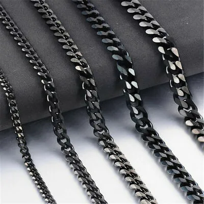 3/5/7/9/11mm Mens Cuban Curb Black Necklace Stainless Steel Link Chain 18 -30   • $6.50