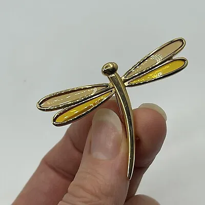 £7.99 • Buy Cristalina 18k Gold Plated Stylized Dragonfly Brooch Transparent Enamel 1980s