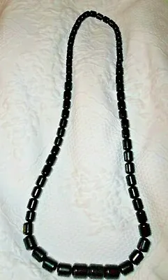 Vintage 40's Bakelite Graduated Black Barrel Bead Necklace - 133.1 G - 37  L • $9.99