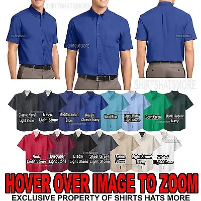 Mens Short Sleeve Shirt W/ Pocket Easy Care Button Down Collar XS-XL 2XL 3XL 4XL • $21.95