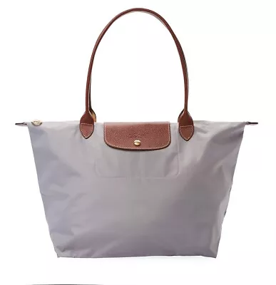 NWT LONGCHAMP Le Pliage Large Nylon Shoulder Tote Long Handle GREY AUTHENTIC • $155