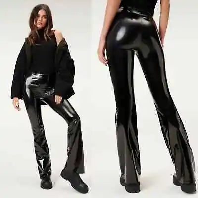 Good American Vinyl Effect Bootcut Flare Faux Leather Pants Black Mob Wife 6 NWT • $62.40