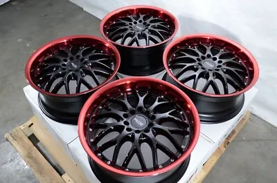 Kudo Racing Revolution 17x7.5 5x100 5x114.3 Black W/Red Polish Lip Wheels Rims • $709