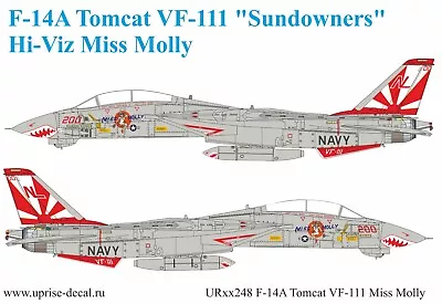 1:48 Decal Grumman F-14A VF-111 Miss Molly  (FFA Film)  UpRise Decals UR48248 • $21.55