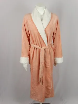 Womens Isotoner Lt Peach Robe Super Soft Plush Off-White Trim Warm Spa Bathrobe • $23.97