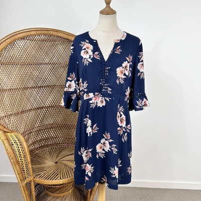 $28 • Buy Tokito Dress Size 14 L Blue Floral Flower Corporate Career Occasion