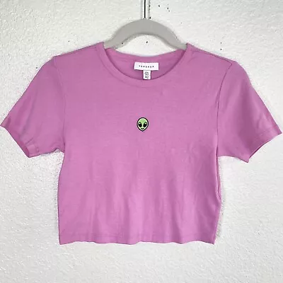 £8.79 • Buy Topshop Crop Top Women 4 Alien Embroidered Baby Tee Shirt Crewneck Pink Casual
