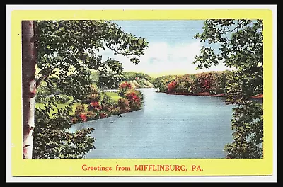 Mifflinburg PA Linen Postcard Greetings Scenic View River Forest Unposted  Pc257 • $6