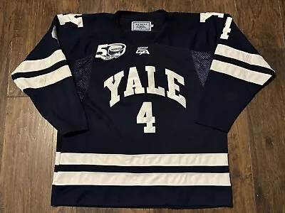 Gus Young 2010-11 Yale Bulldogs ECAC 50th Game Worn NCAA Navy Blue Hockey Jersey • $699.99