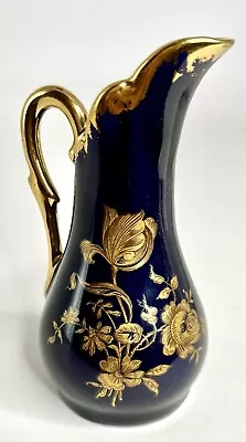 Limoges France Porcelain Pitcher Vase Cobalt Blue 22K Trim France 4  Vtg • $28.95