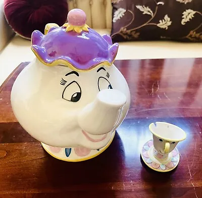 Disney Vintage Beauty & The Beast MRS. POTTS Ceramic Cookie Jar W/CHIP CUP • $79