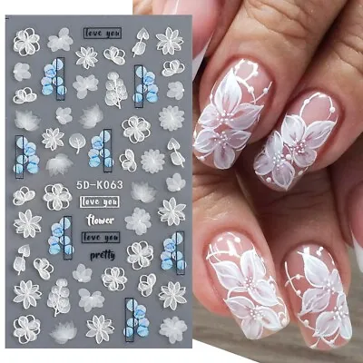 5D Nail Art Stickers Decals Embossed Flowers Floral Daisy Daisies Fern Petals 63 • £2.85
